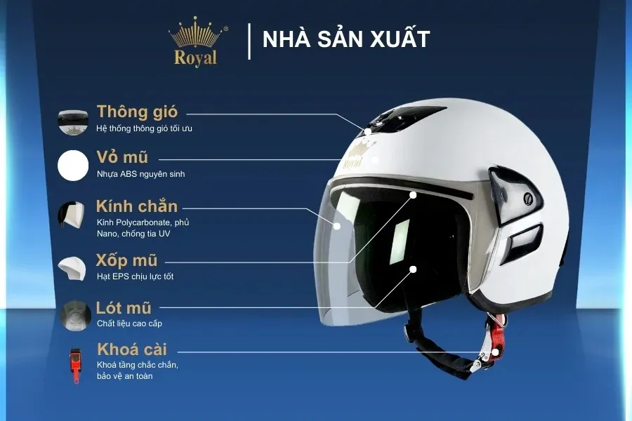 Mũ bảo hiểm 3/4 Royal M01