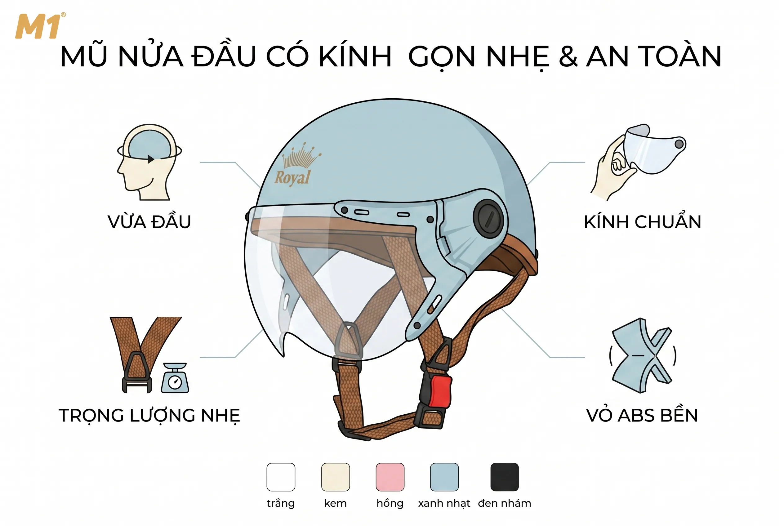 Cách chọn mũ bảo hiểm nửa đầu có kính cho nữ phù hợp