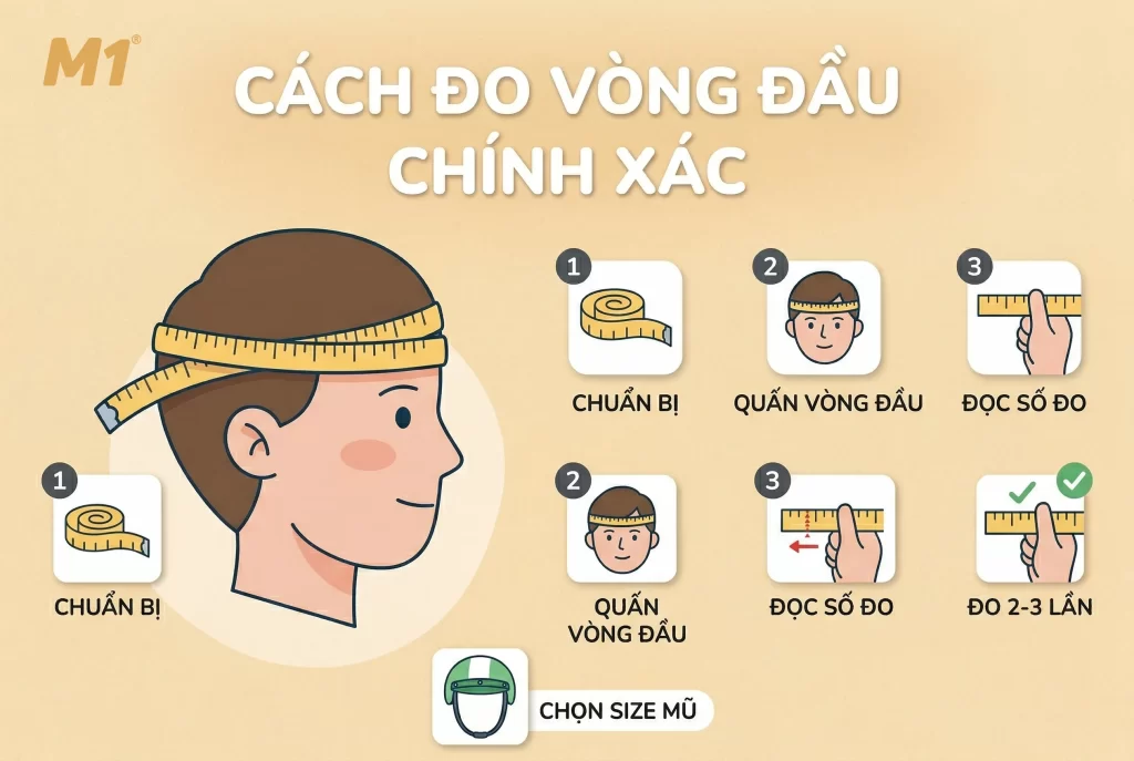 Cách chọn mũ bảo hiểm 1/2 đúng size