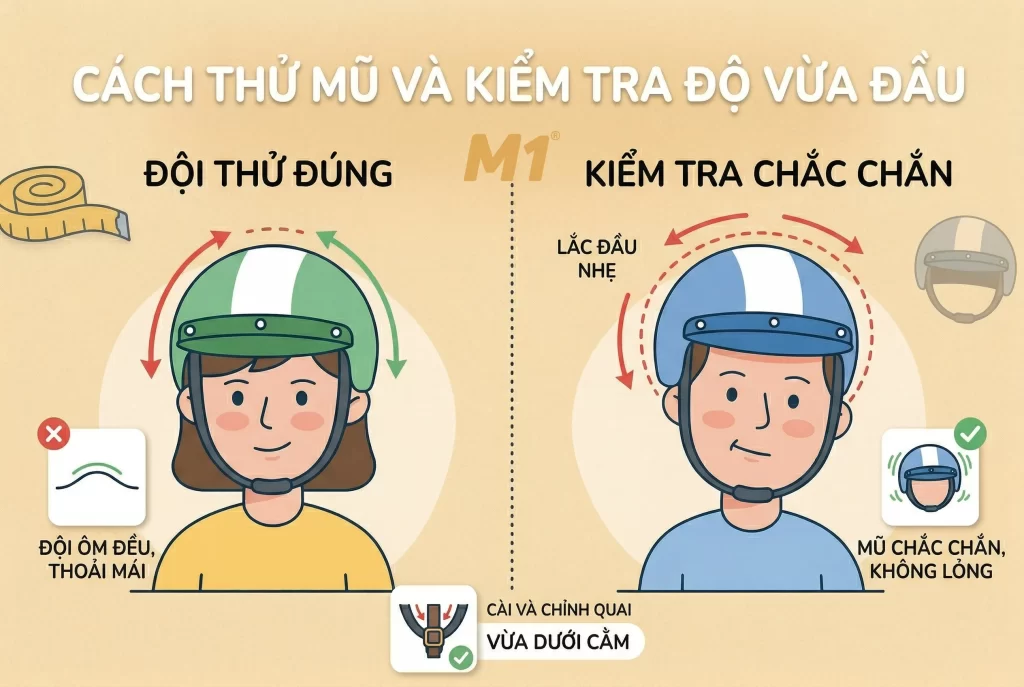 Cách thử mũ và kiểm tra độ vừa đầu