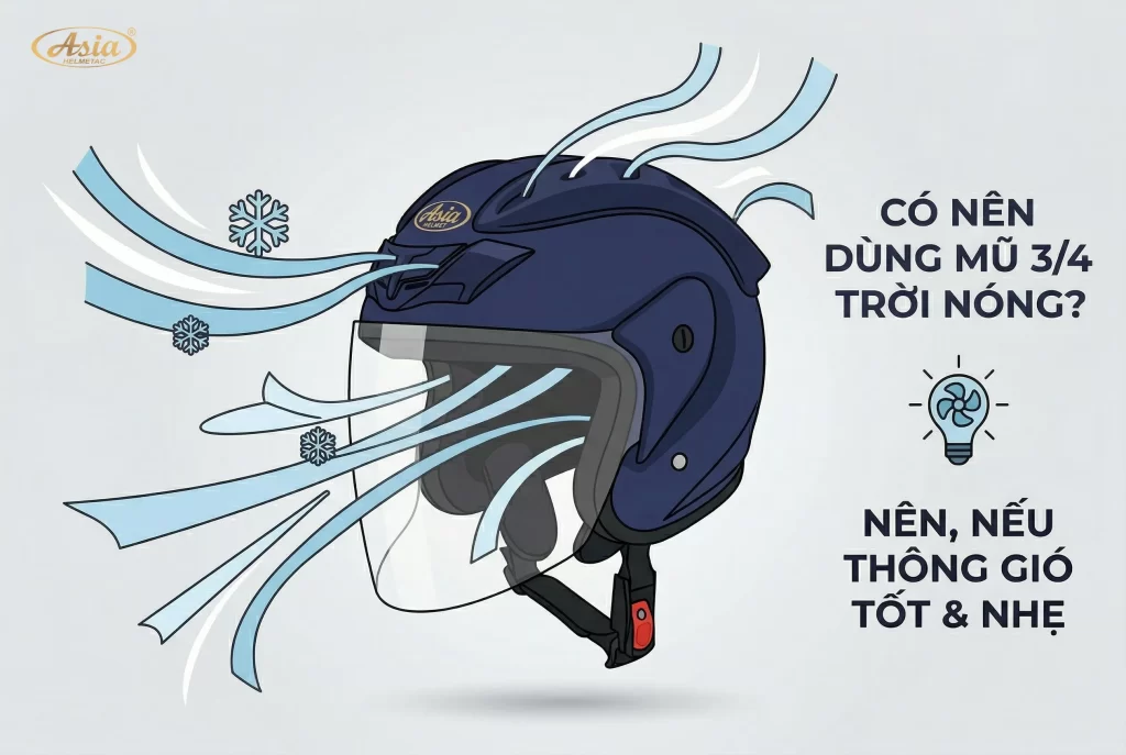 Có nên dùng mũ 3/4 khi trời nóng không
