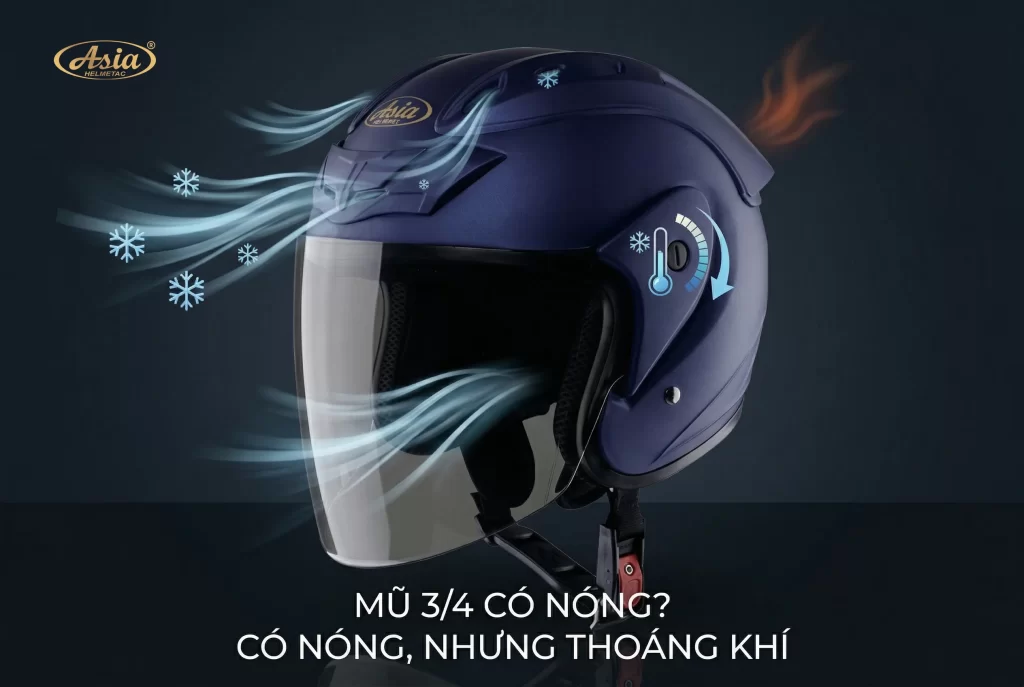 Đội mũ bảo hiểm 3/4 có nóng không