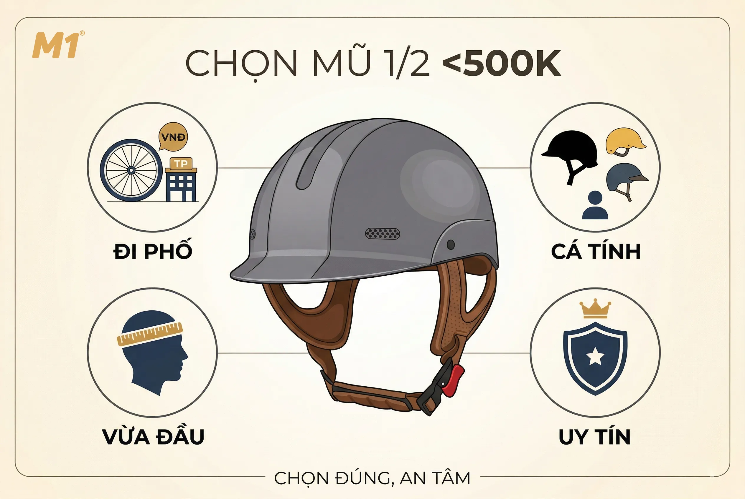 Gợi ý chọn mũ bảo hiểm 1/2 dưới 500k phù hợp