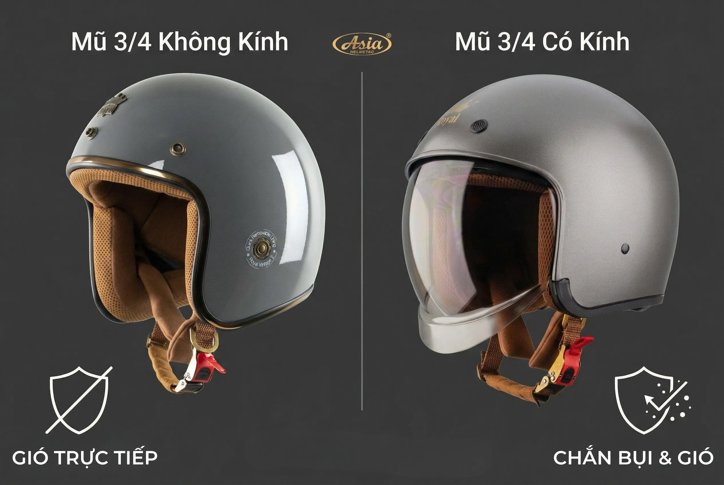 Mũ 3/4 có kính và không kính là gì