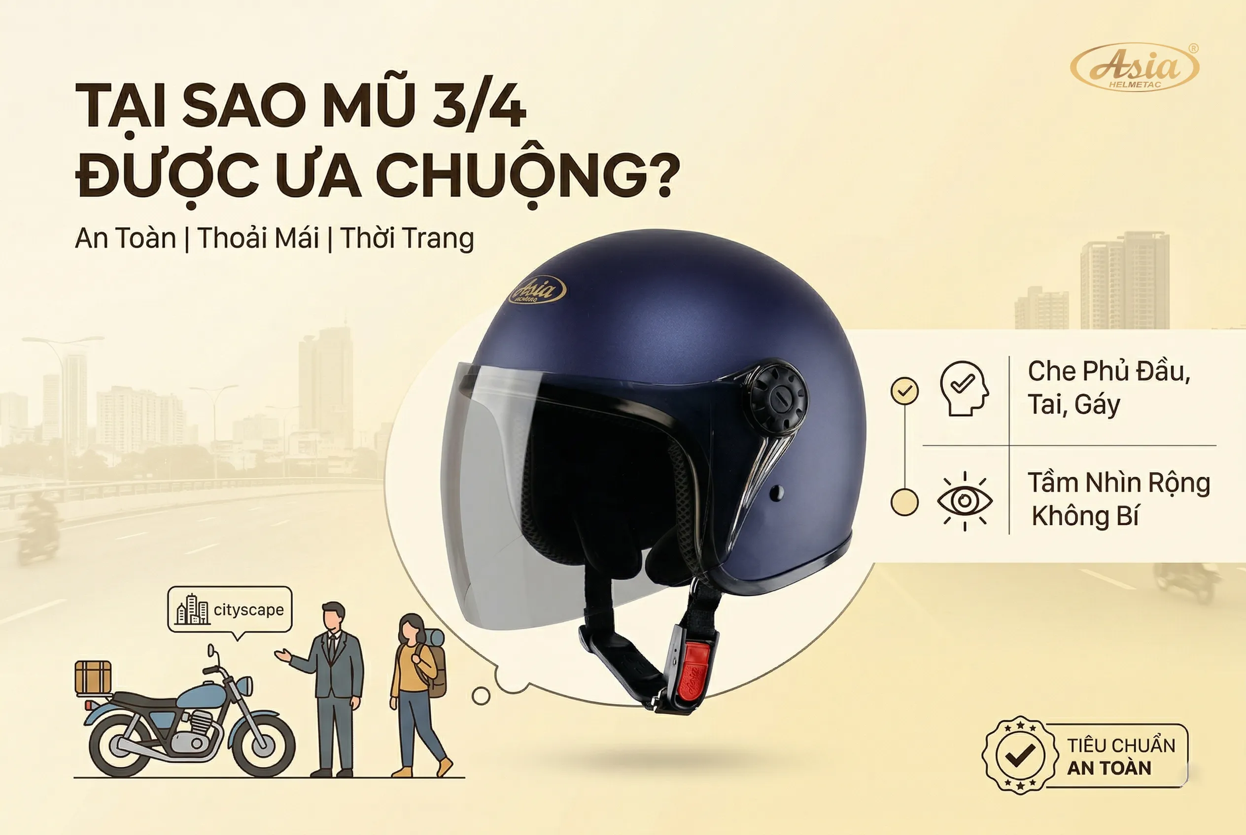 Mũ bảo hiểm 3/4 là gì? Vì sao ngày càng được ưa chuộng