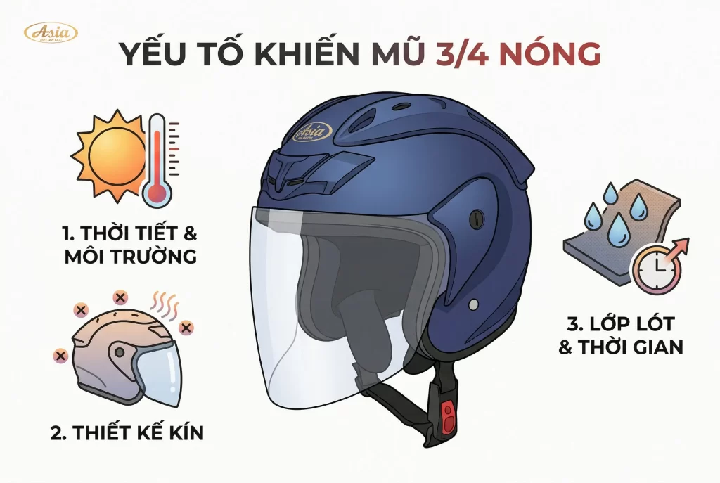 Những yếu tố khiến mũ 3/4 bị nóng