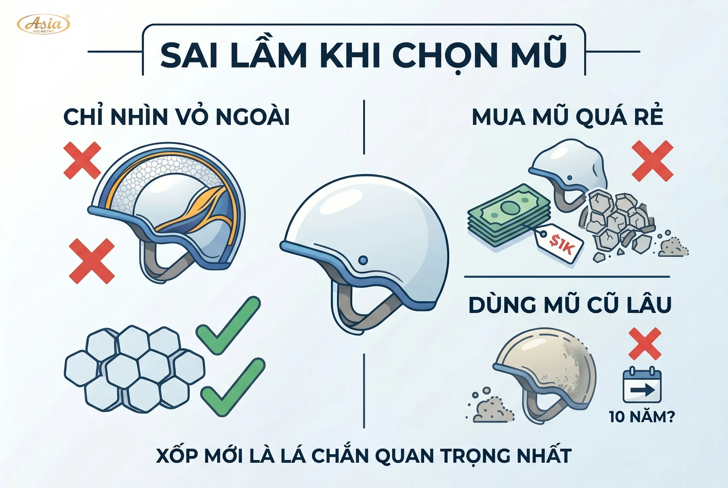 Sai lầm phổ biến khi chọn mũ bảo hiểm