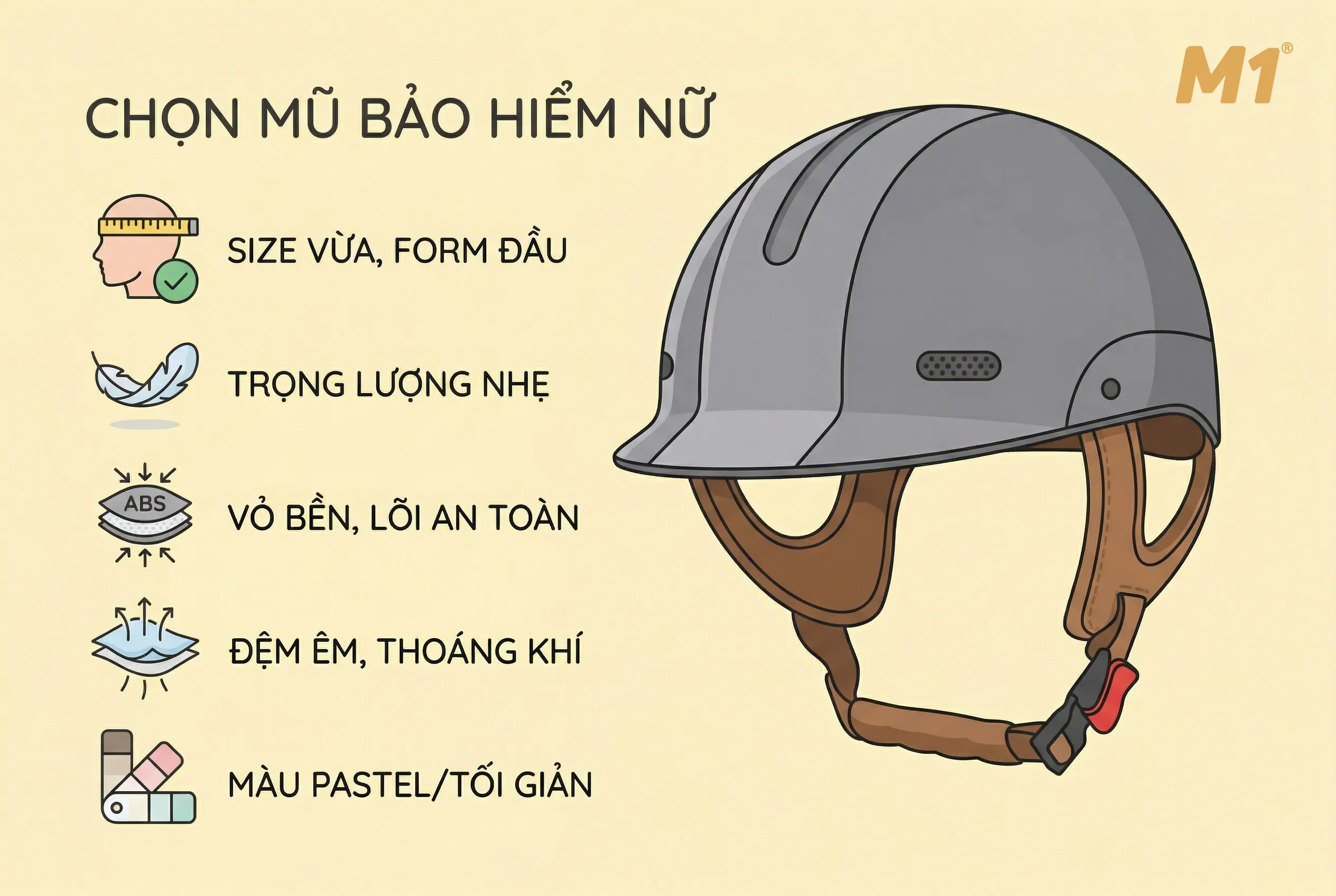 Tiêu chí chọn mũ bảo hiểm 1/2 cho nữ vừa đẹp vừa an toàn