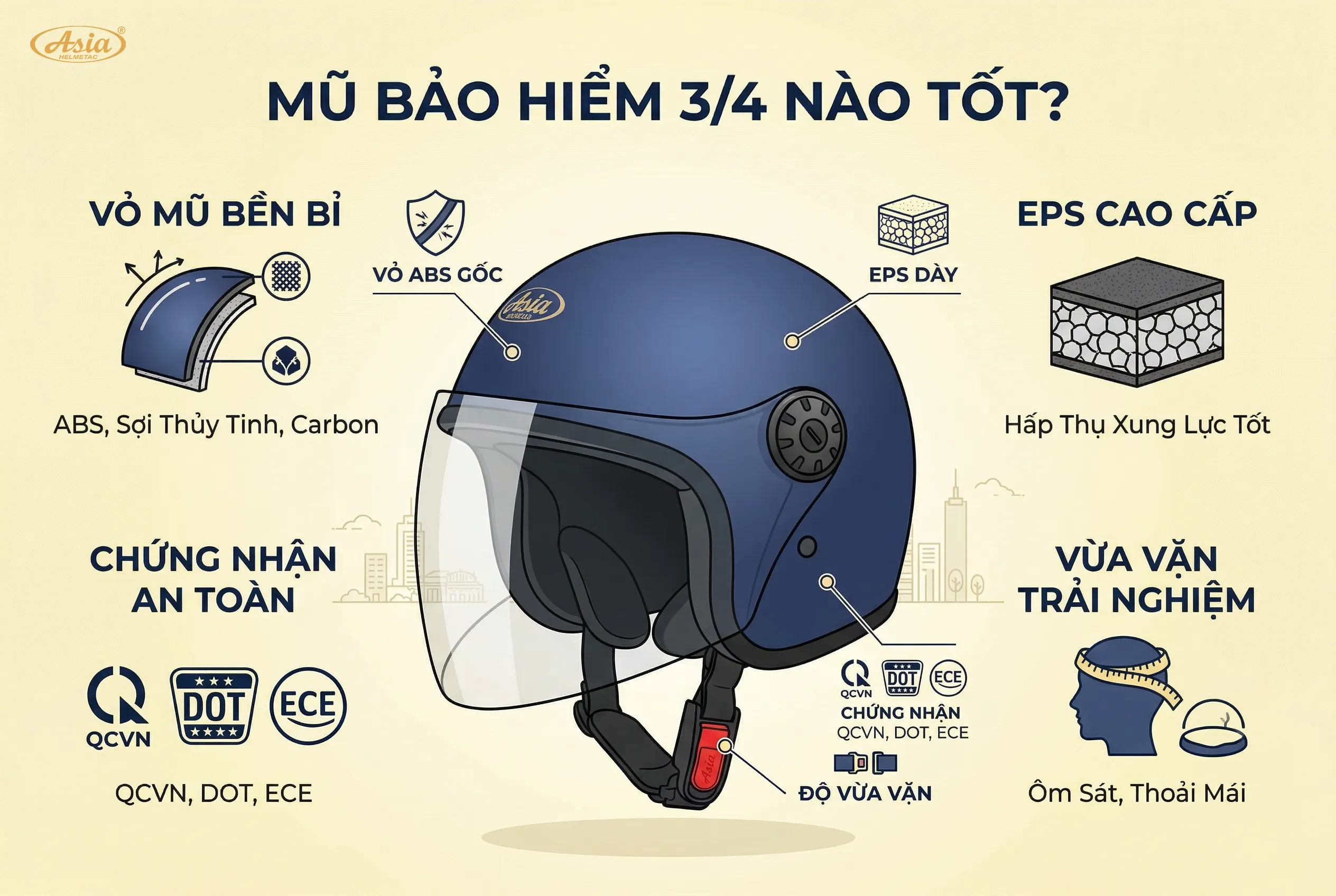 Tiêu chí đánh giá mũ bảo hiểm 3/4 loại nào tốt (E-E-A-T)