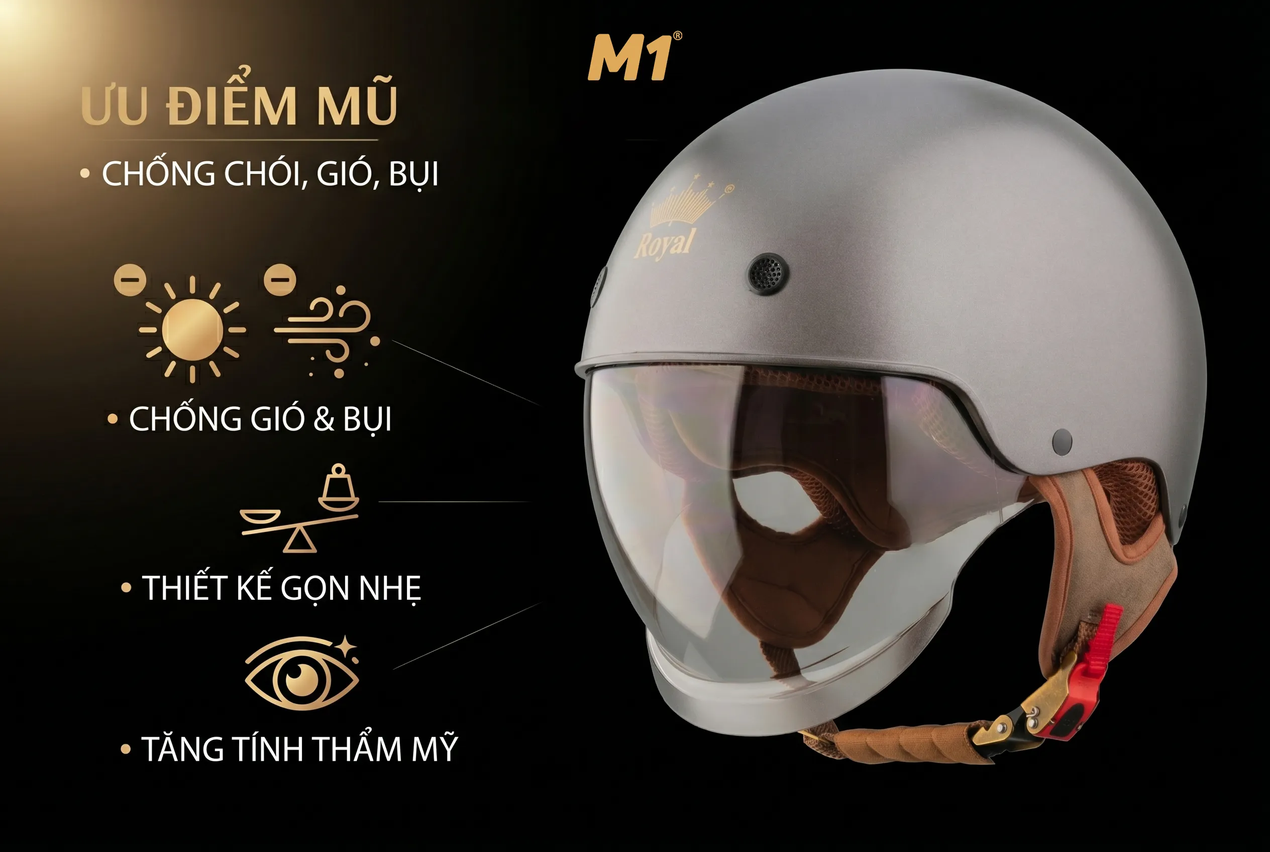 Ưu điểm của mũ 1/2 có kính chống nắng