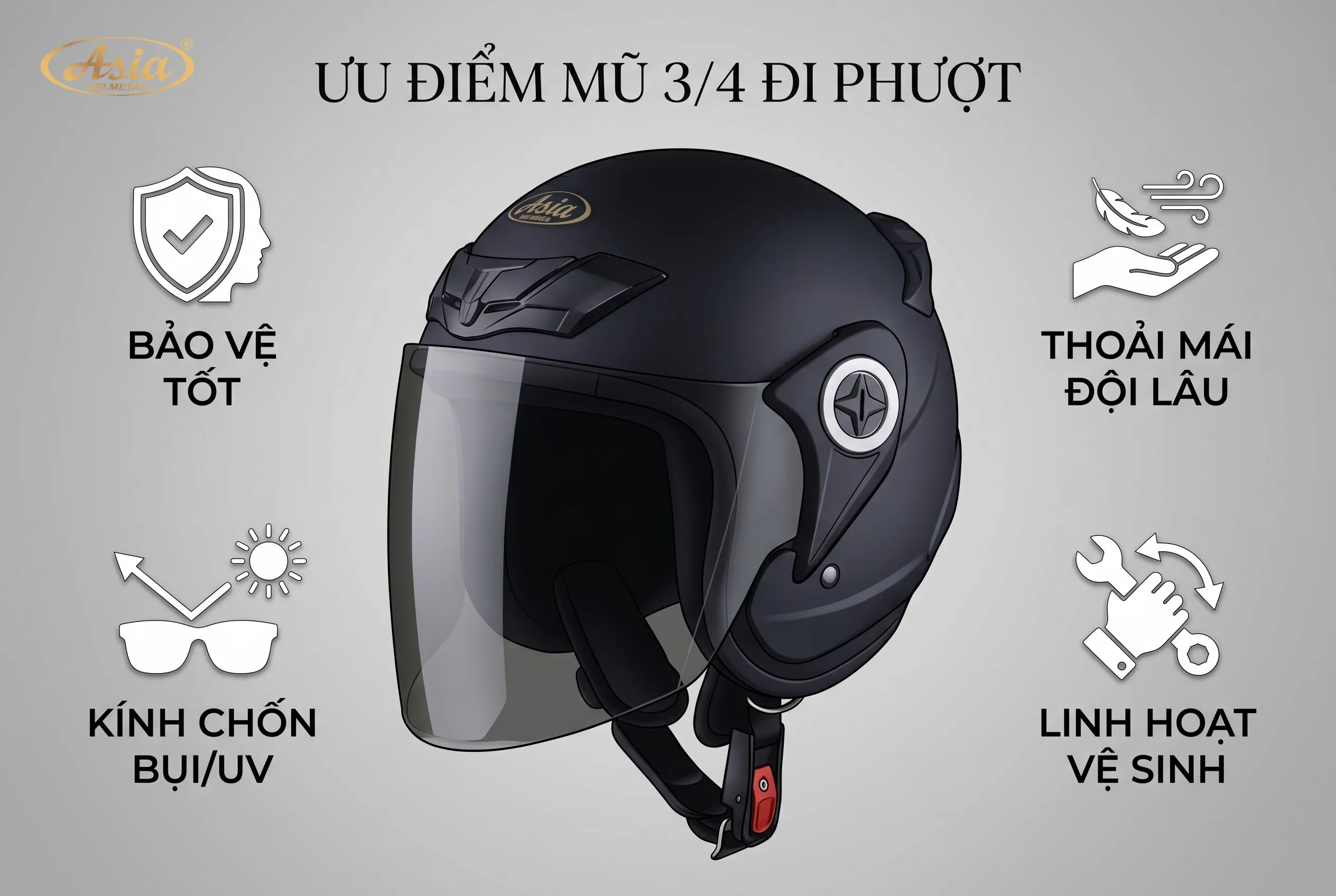 Ưu điểm của mũ 3/4 khi đi phượt đường dài