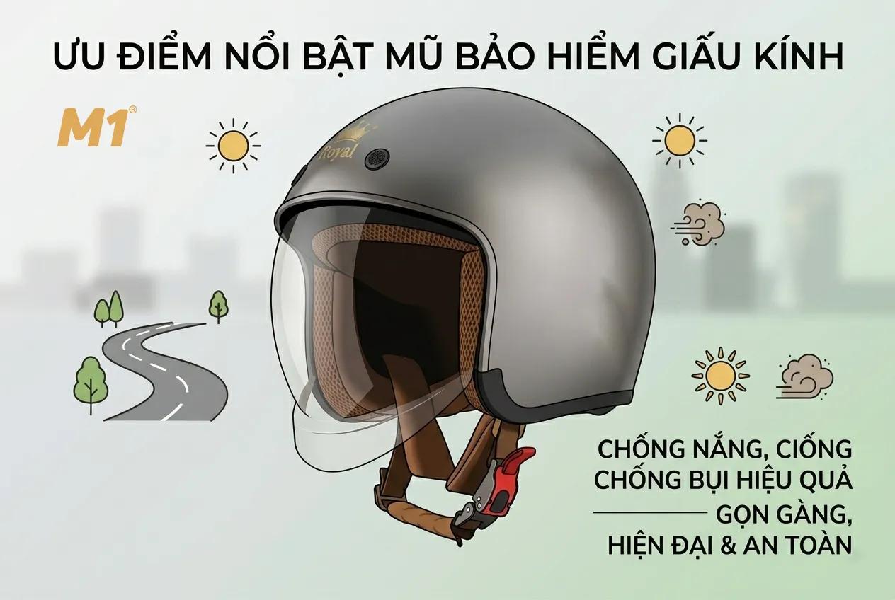 Ưu điểm nổi bật của mũ bảo hiểm giấu kính khi sử dụng thực tế
