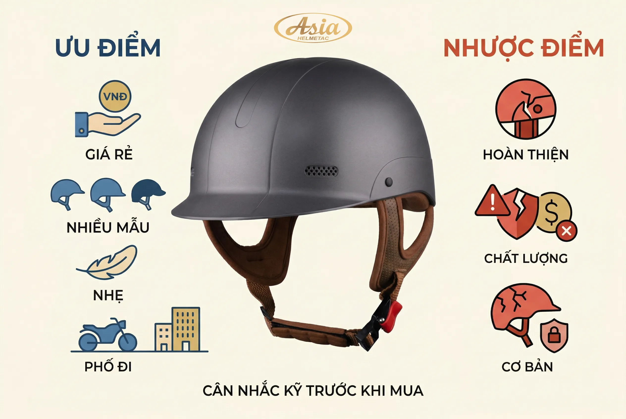 Ưu nhược điểm của mũ bảo hiểm 1/2 dưới 500k