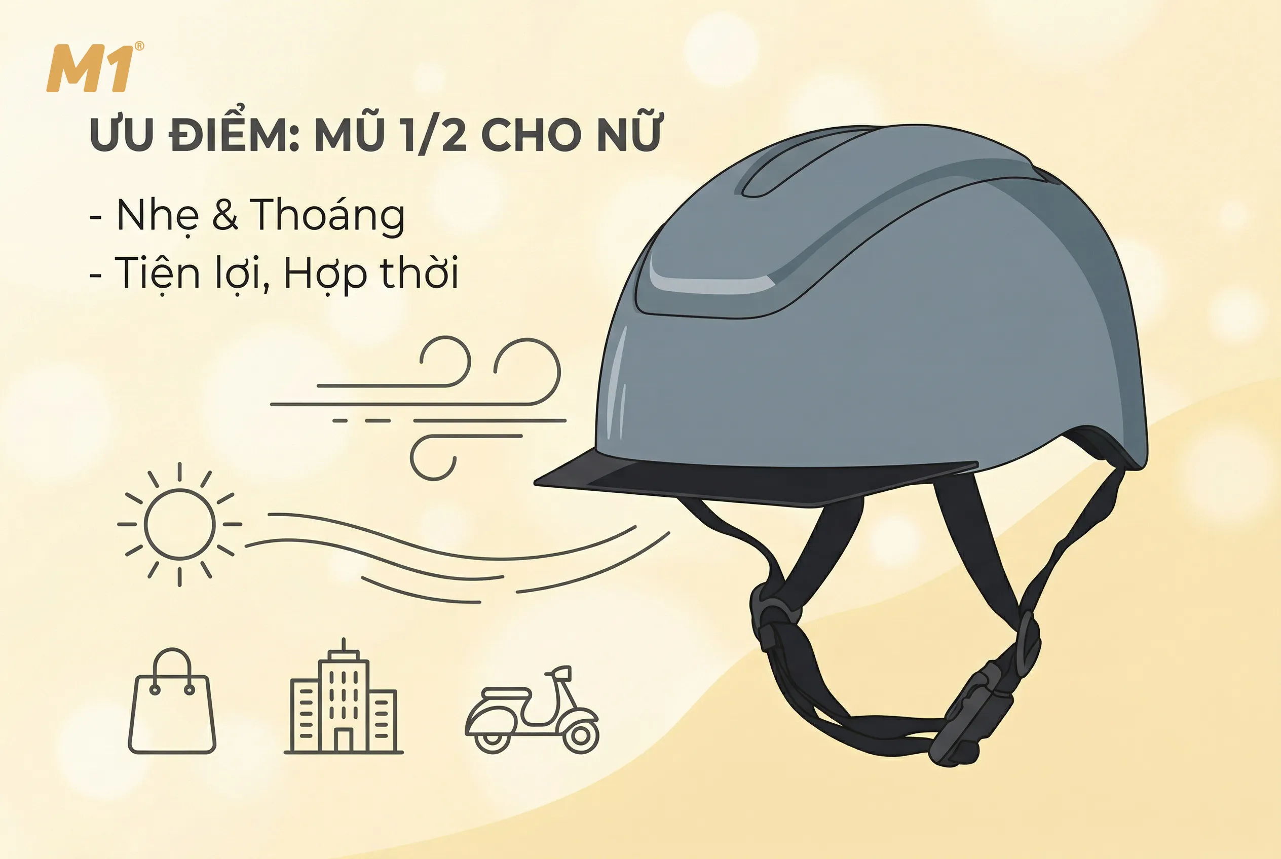 Vì sao mũ bảo hiểm 1/2 cho nữ được ưa chuộng