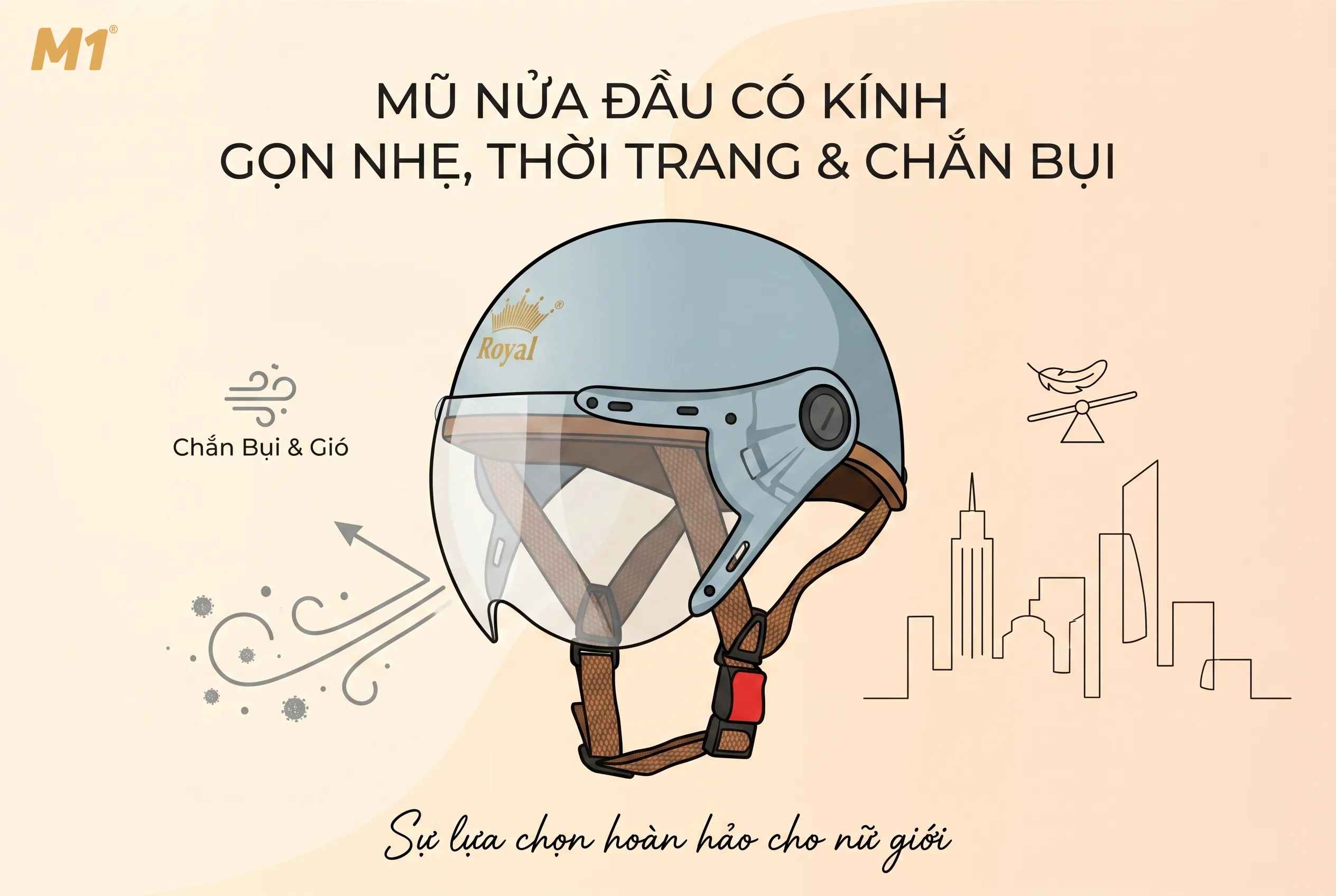 Vì sao mũ bảo hiểm nửa đầu có kính cho nữ được ưa chuộng