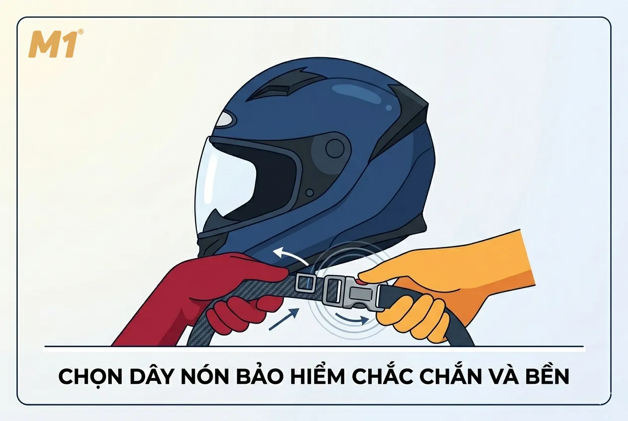 Cách chọn dây nón bảo hiểm chắc chắn và bền