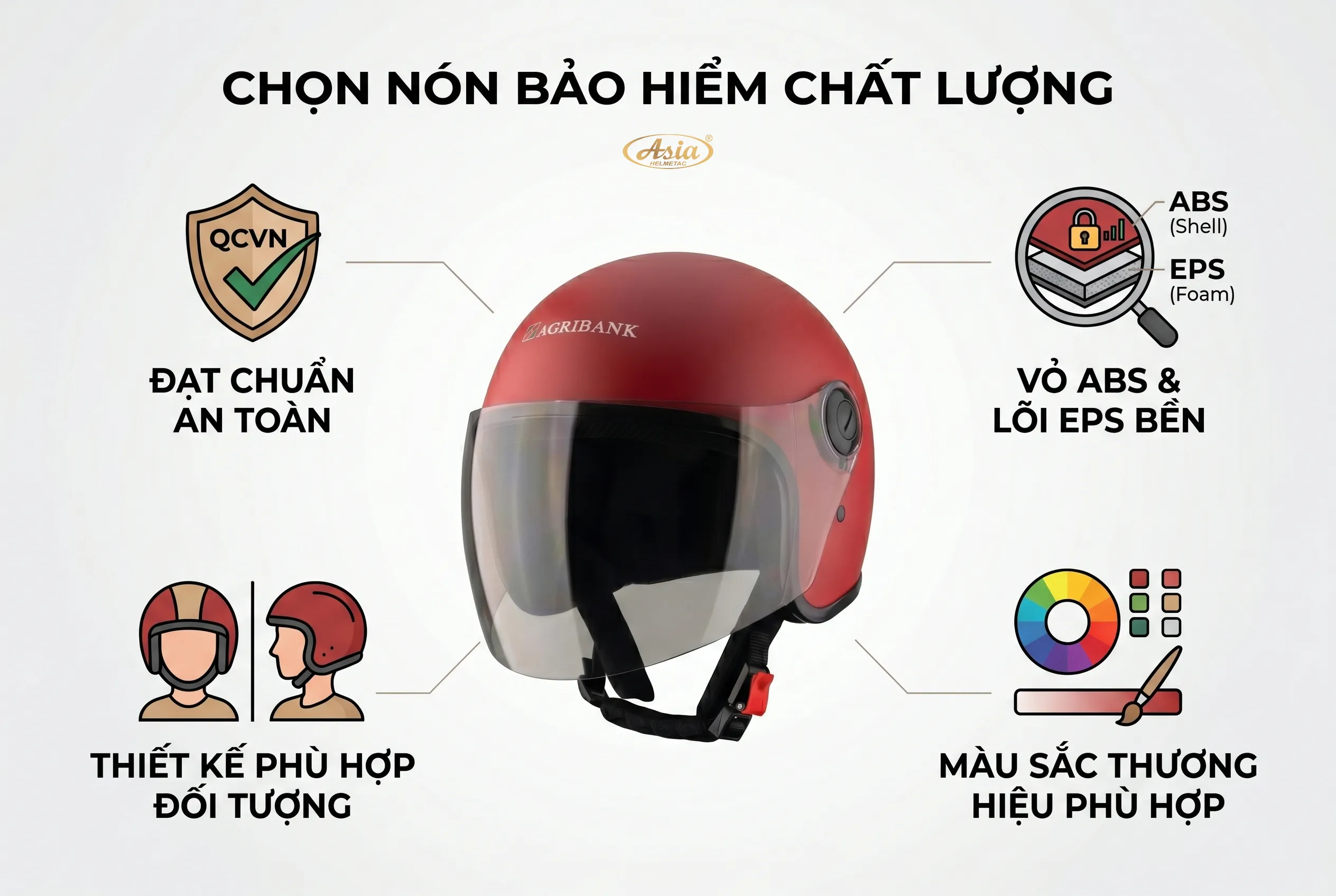 Cách chọn nón bảo hiểm in tên công ty chất lượng