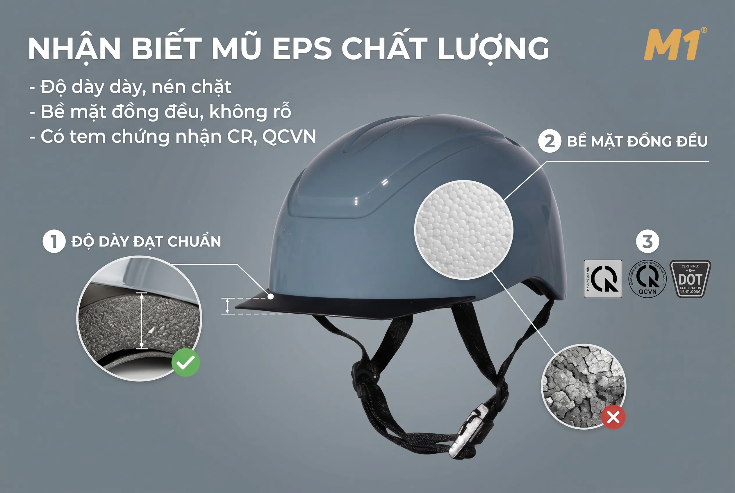 Cách nhận biết mũ bảo hiểm có lớp EPS chất lượng