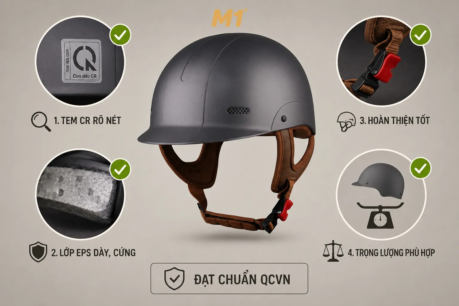 Cách nhận biết mũ bảo hiểm đạt chuẩn QCVN