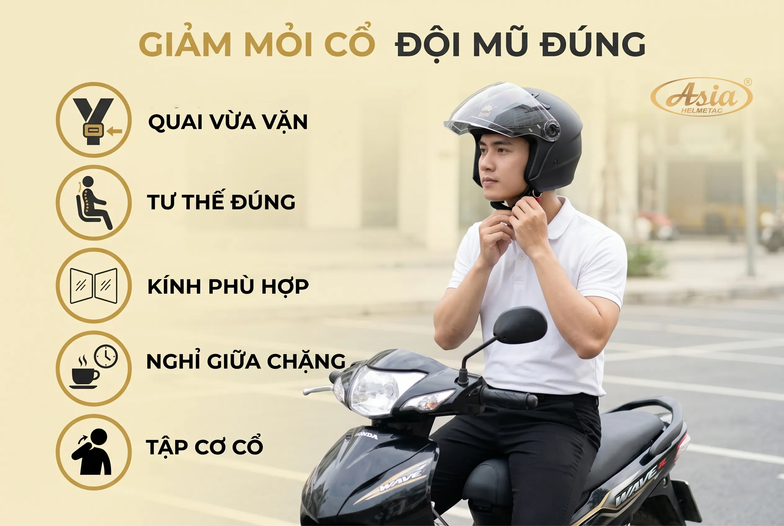 Cách sử dụng mũ bảo hiểm giúp giảm mỏi cổ