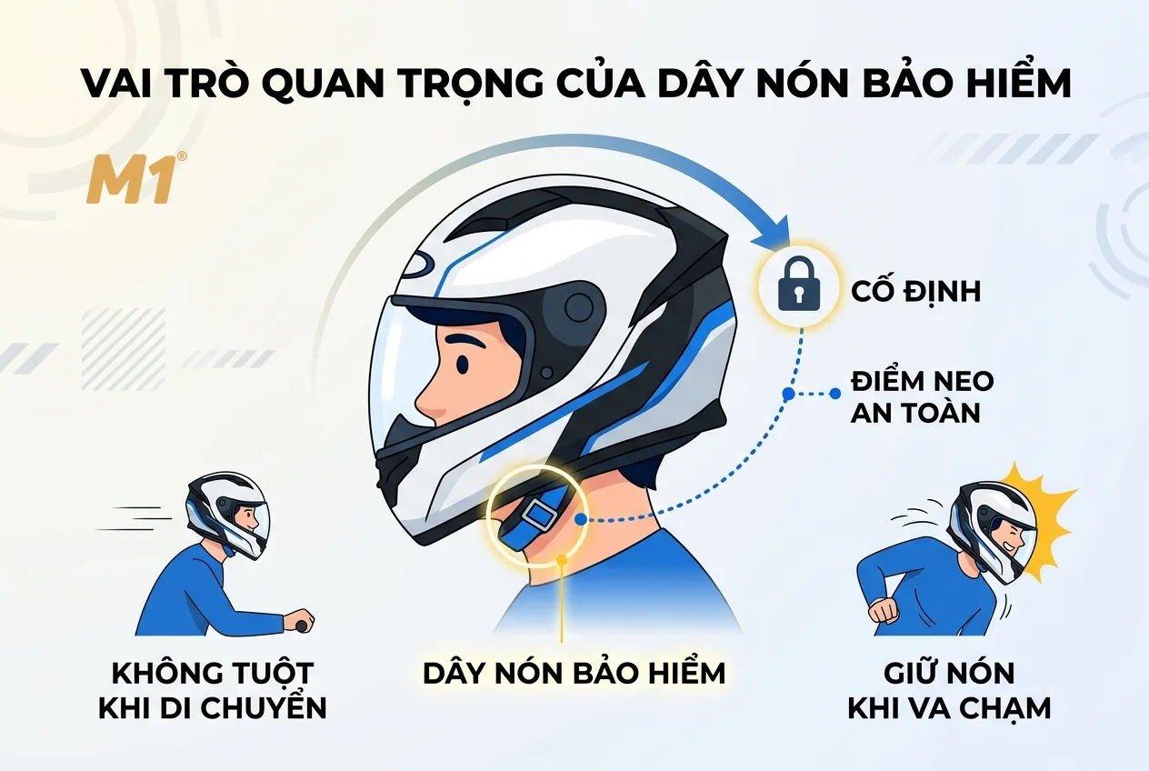 Dây nón bảo hiểm là gì và vai trò quan trọng