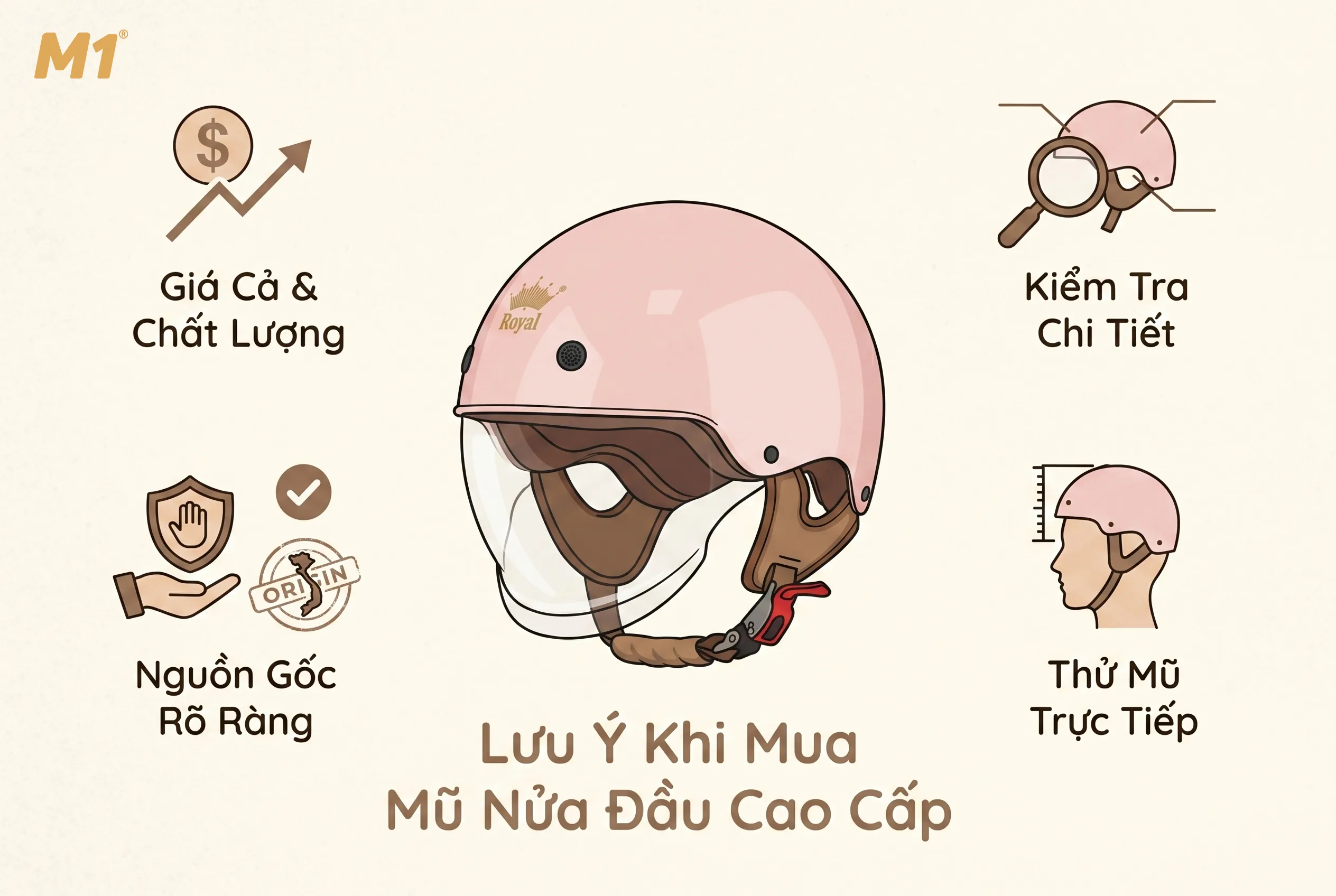 Lưu ý khi mua mũ nửa đầu cao cấp