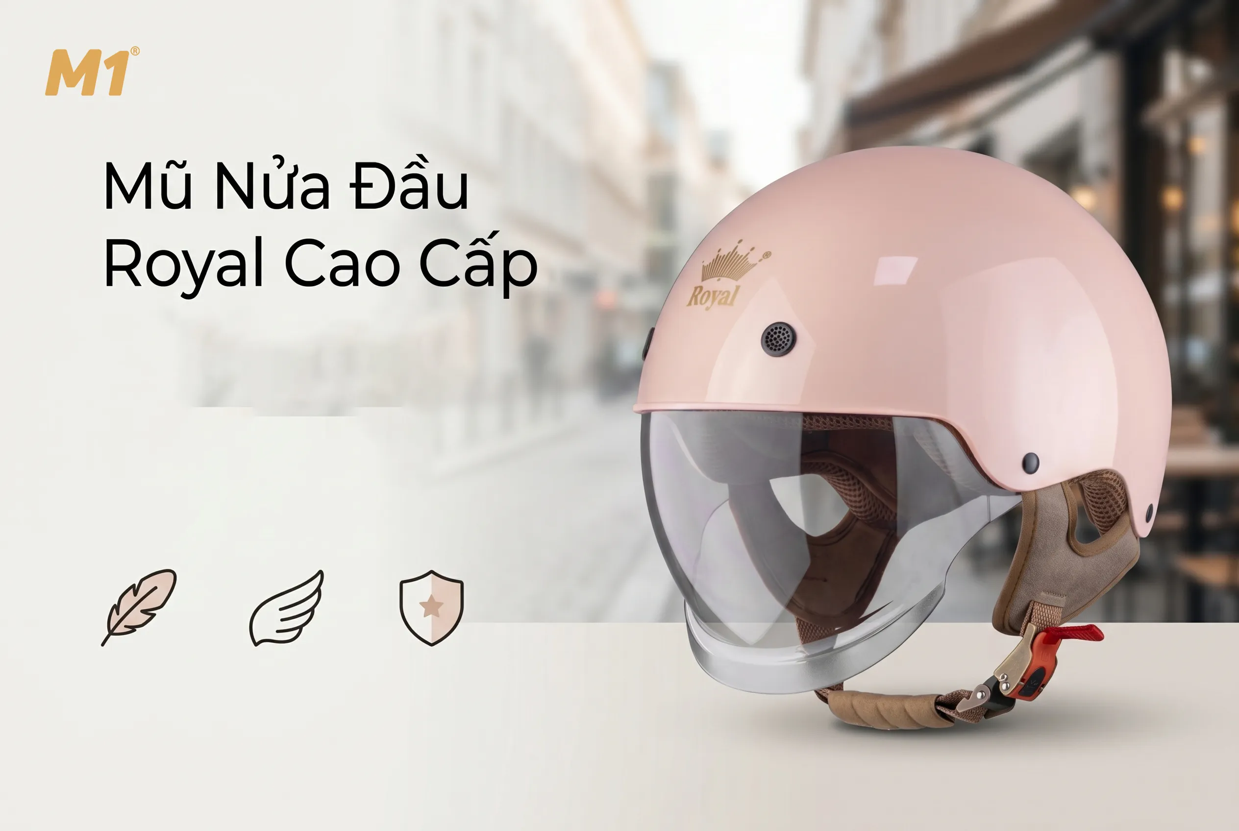 Mũ nửa đầu cao cấp lựa chọn sang nhẹ an toàn cho người đi phố hiện đại