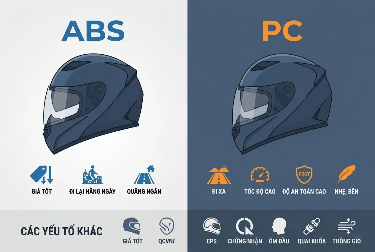 Nên chọn mũ bảo hiểm ABS hay PC