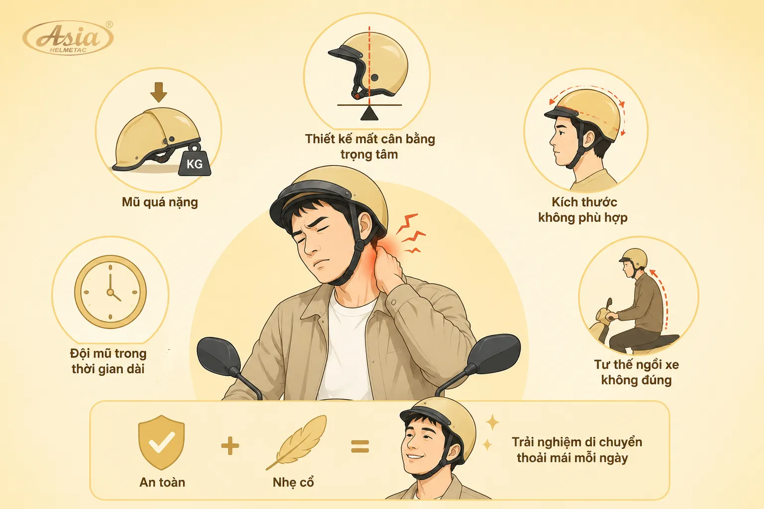 Vì sao nhiều người bị đau cổ khi đội mũ bảo hiểm