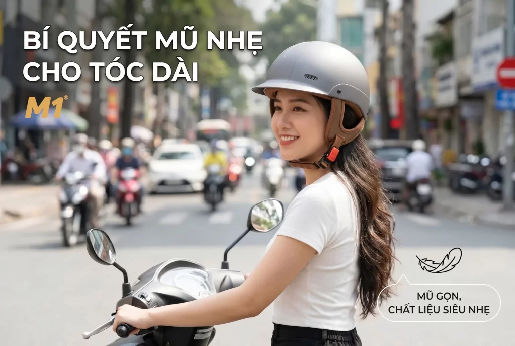 Bí quyết mũ bảo hiểm nhẹ cho nữ tóc dài