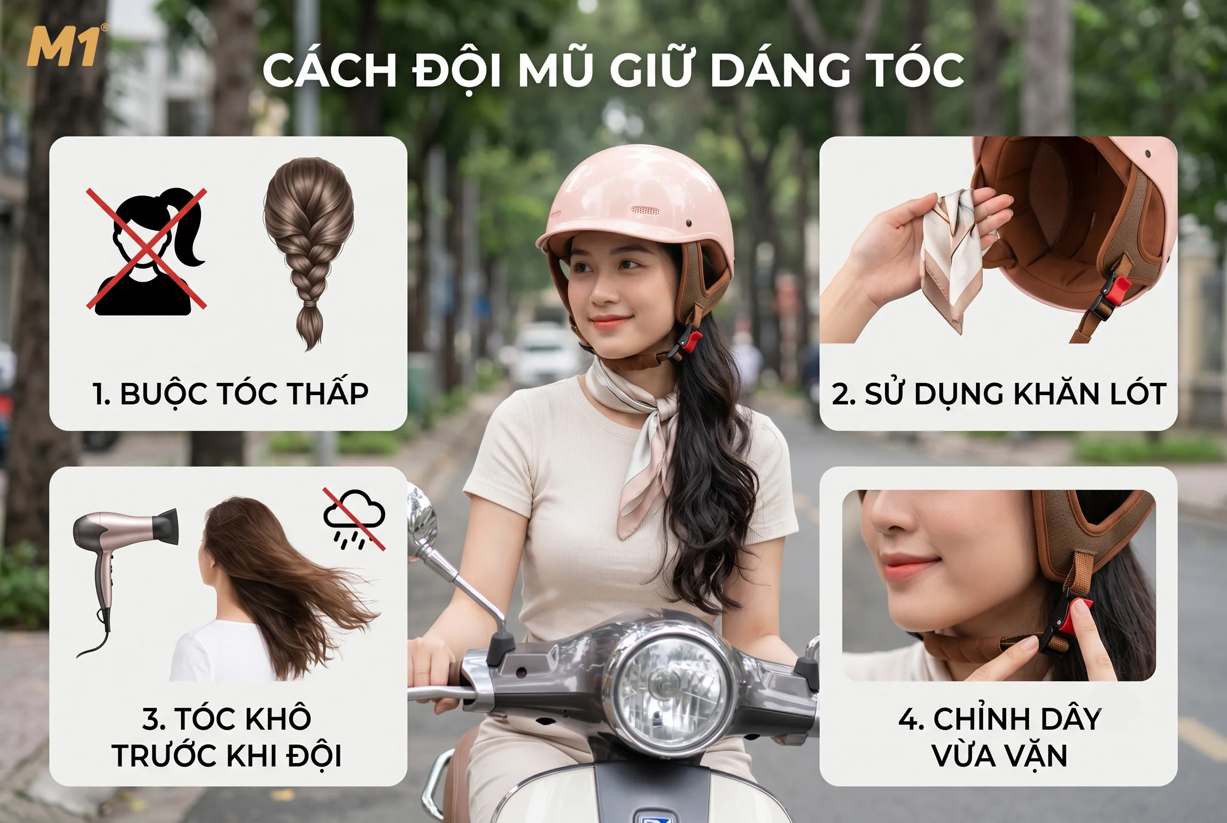Cách đội mũ bảo hiểm không làm hỏng kiểu tóc