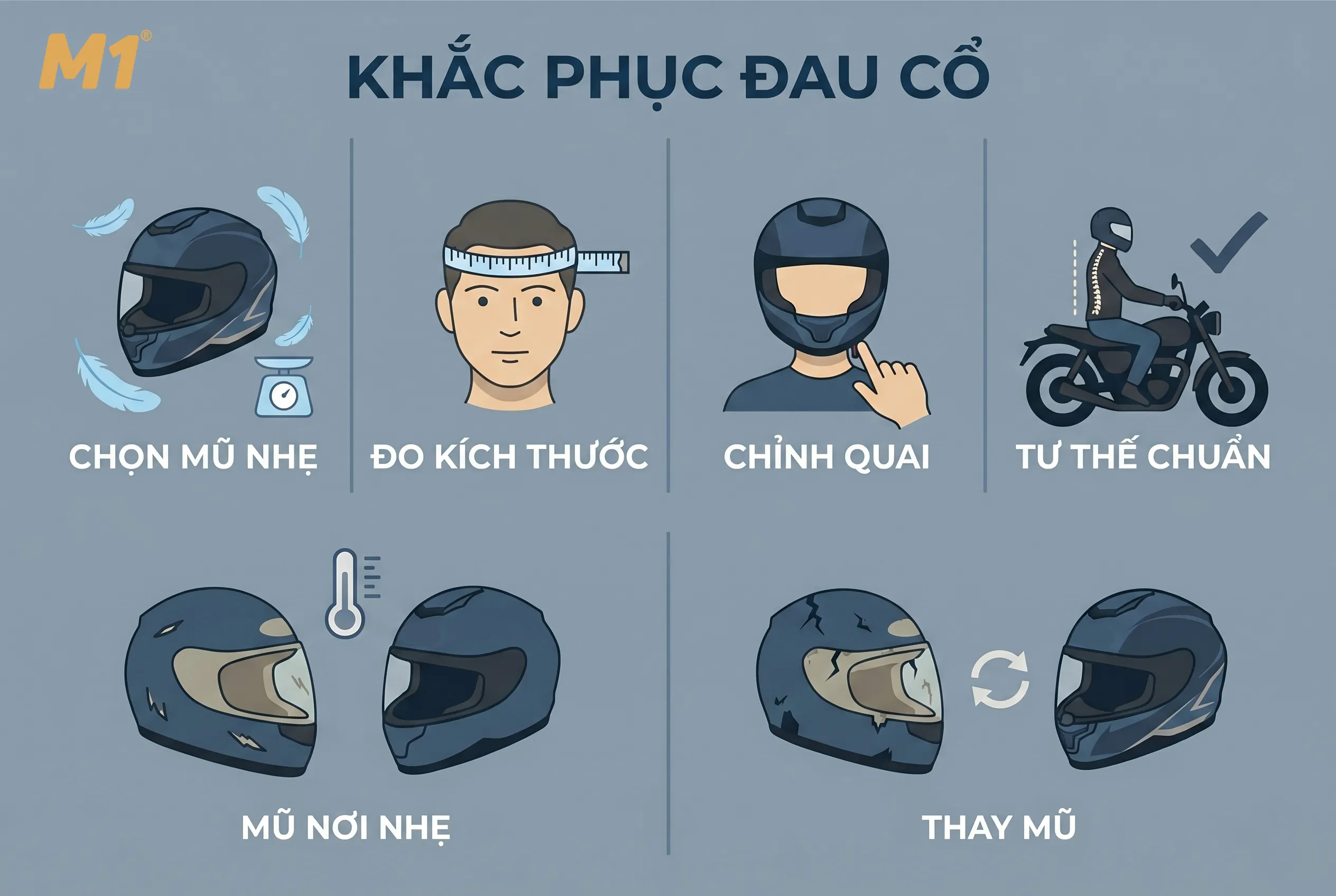 Cách khắc phục tình trạng đội mũ bảo hiểm bị đau cổ