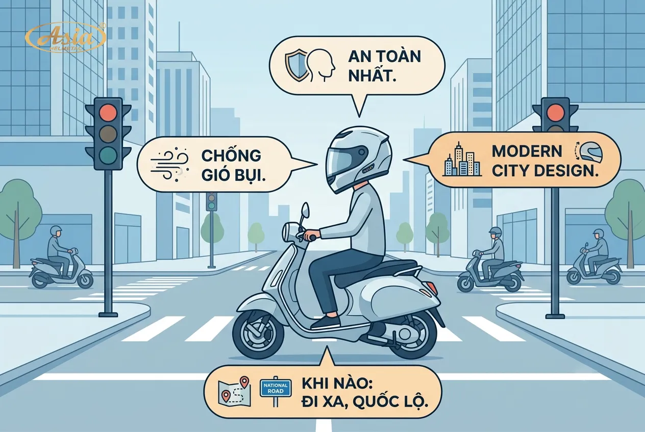 Có nên sử dụng mũ bảo hiểm fullface để đi phố hằng ngày không