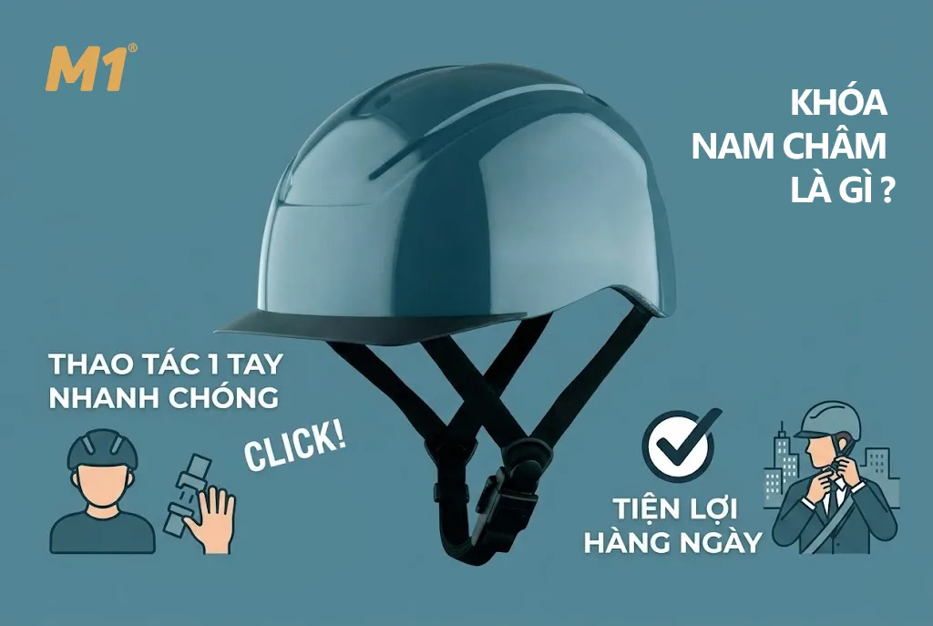 Khóa nam châm mũ bảo hiểm là gì?