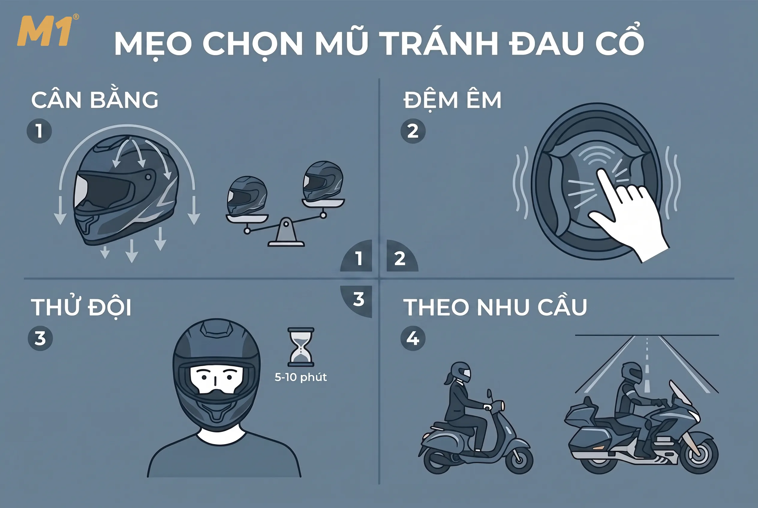 Kinh nghiệm chọn mũ bảo hiểm không gây đau cổ