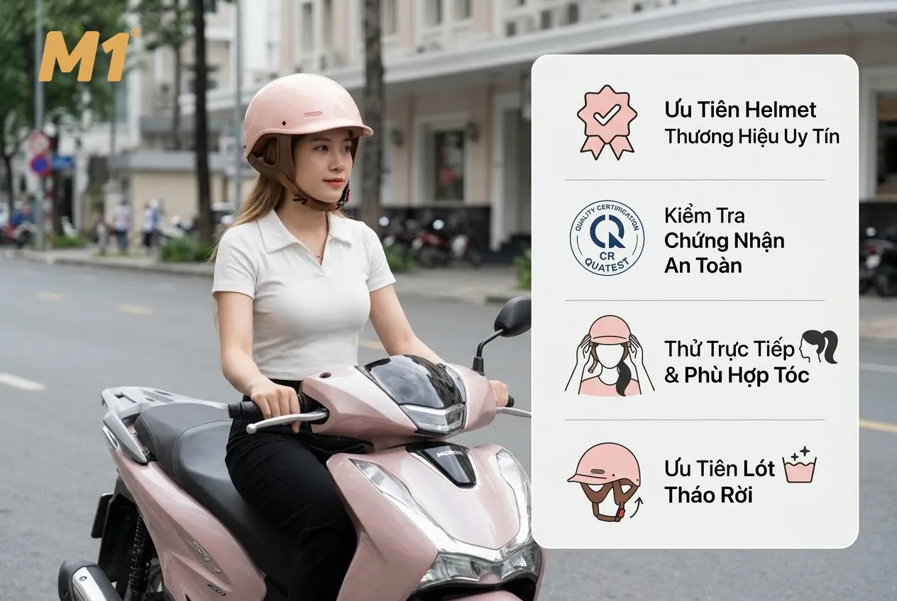 Kinh nghiệm chọn mua mũ bảo hiểm nhẹ cho nữ tóc dài