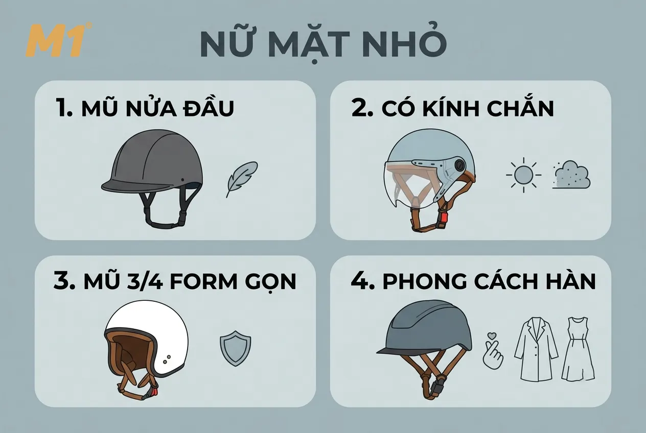 Những kiểu mũ bảo hiểm phù hợp với nữ mặt nhỏ