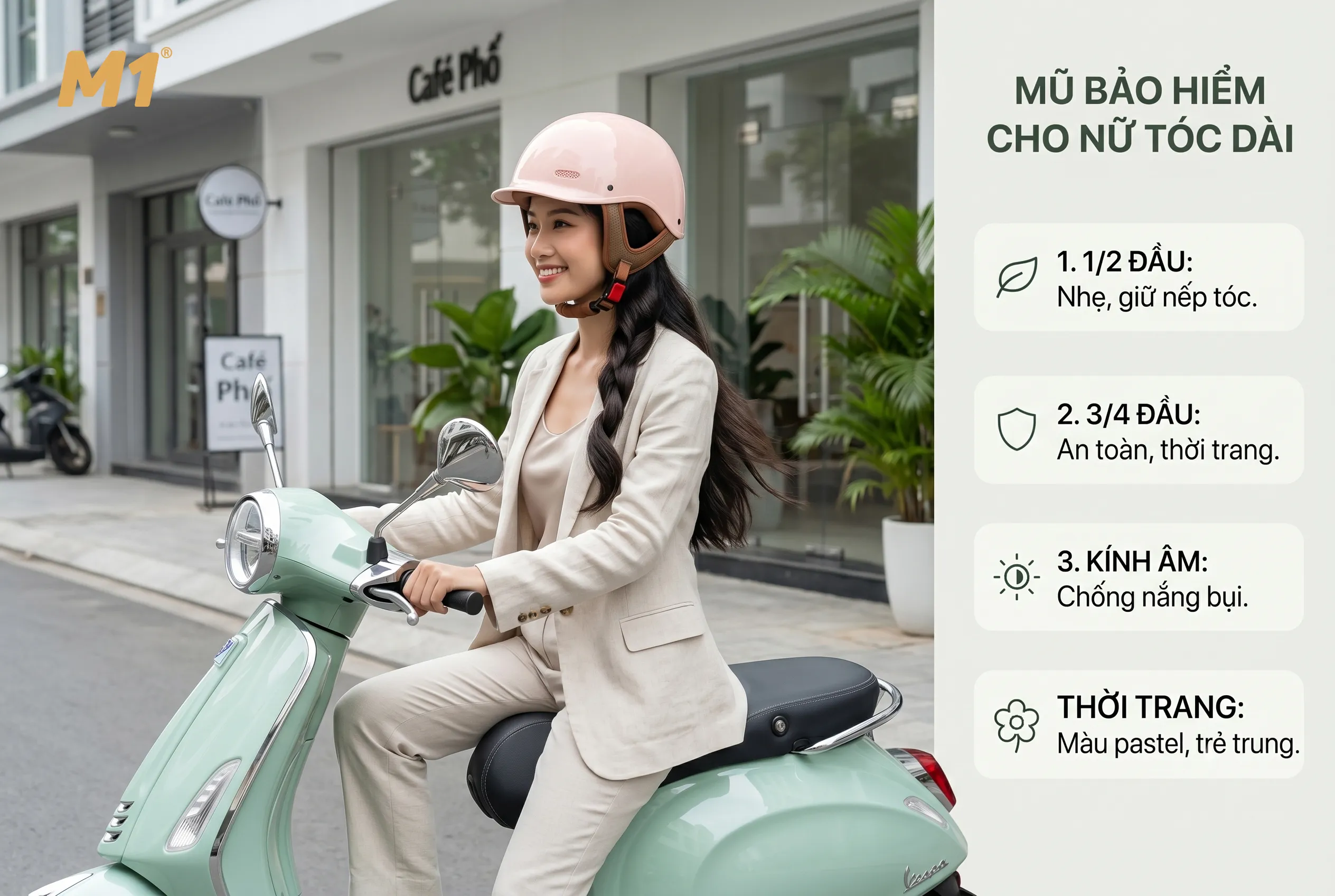 Những loại mũ bảo hiểm phù hợp cho nữ tóc dài