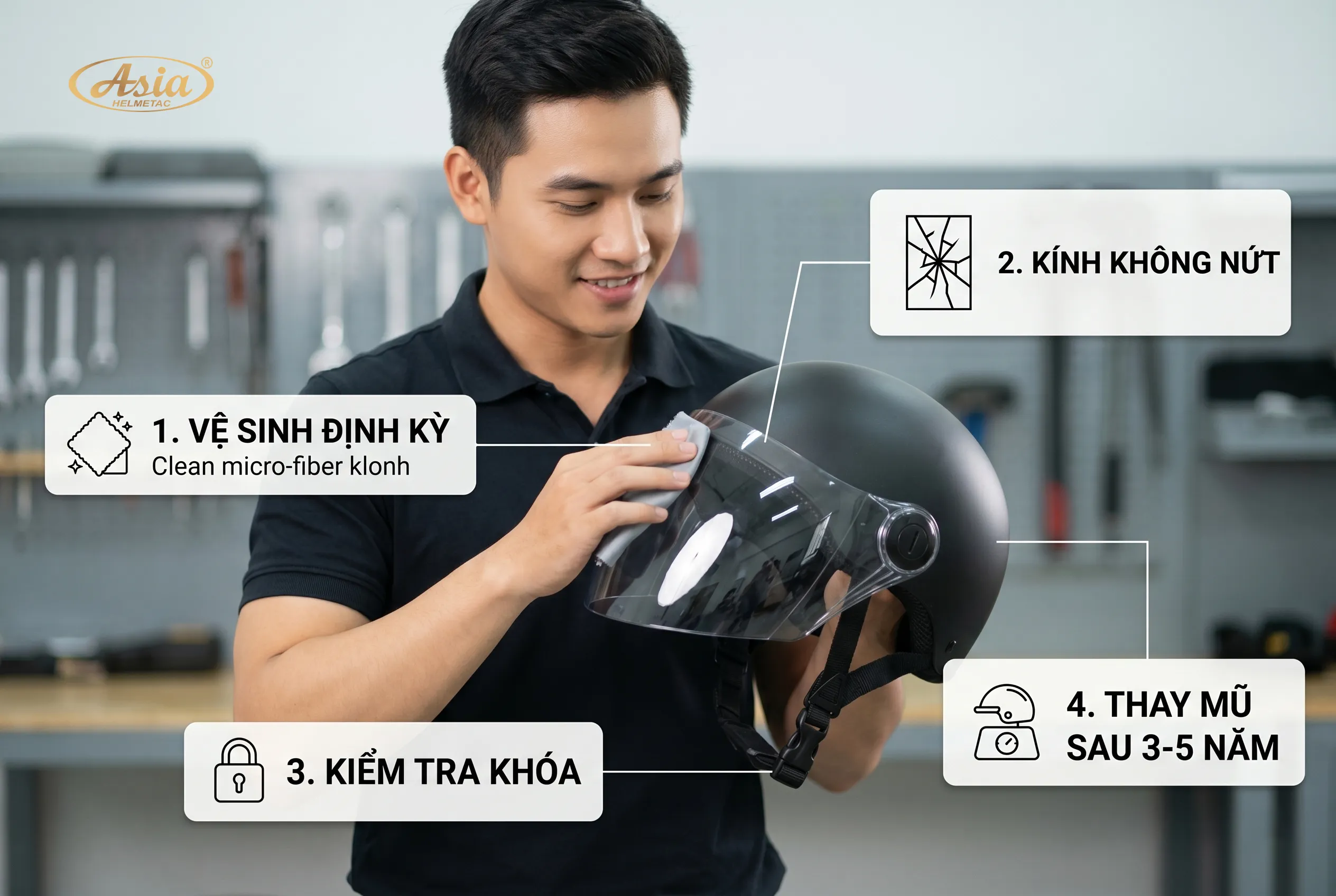 Những lưu ý quan trọng khi sử dụng mũ bảo hiểm che mặt