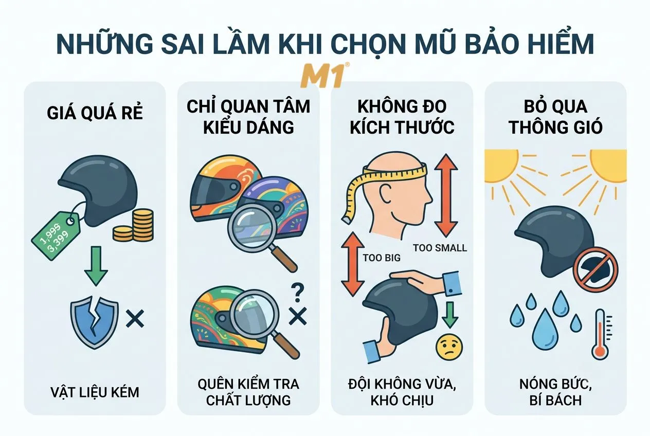 Những sai lầm khi chọn mũ bảo hiểm đi làm hằng ngày