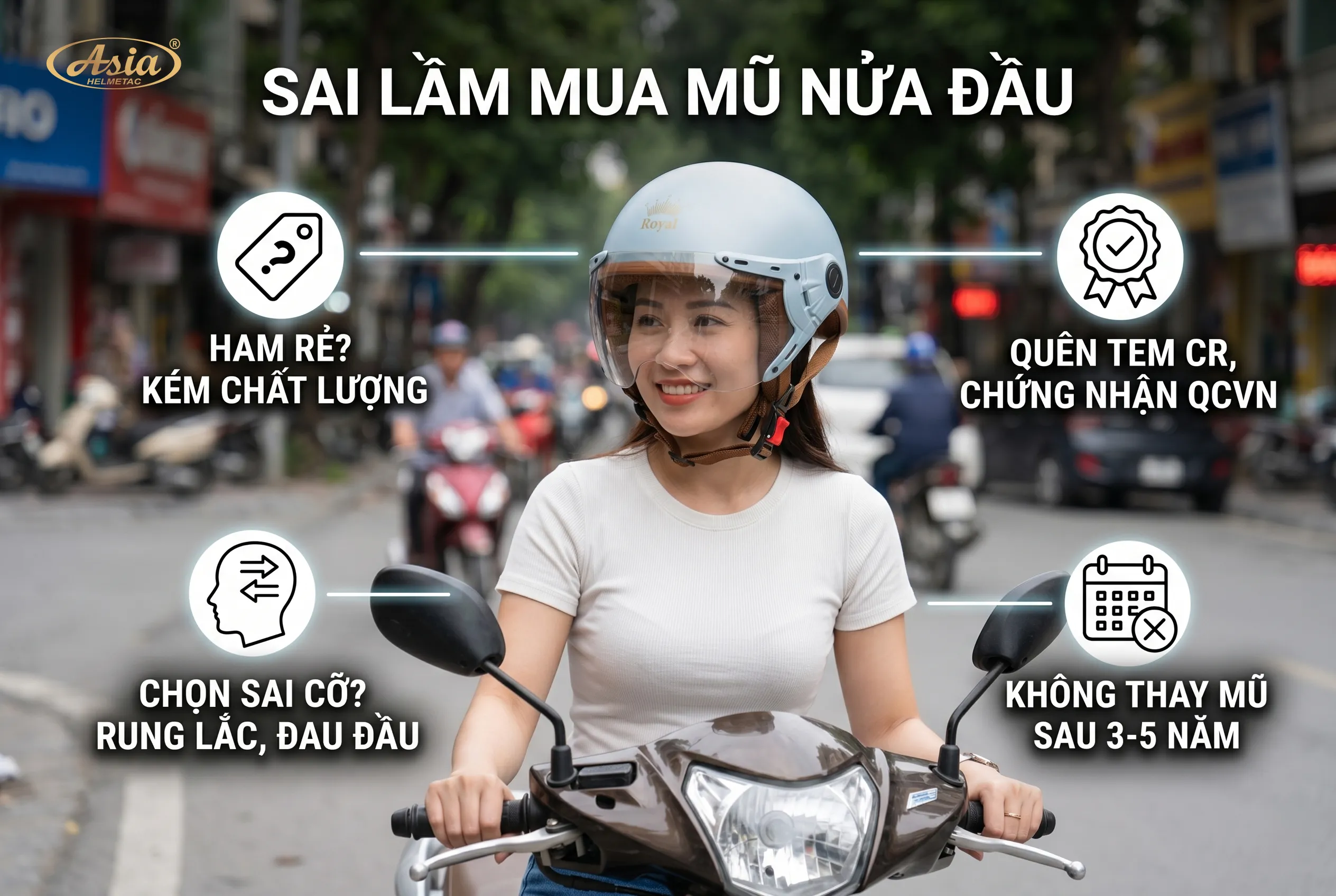 Sai lầm thường gặp khi mua mũ bảo hiểm nửa đầu