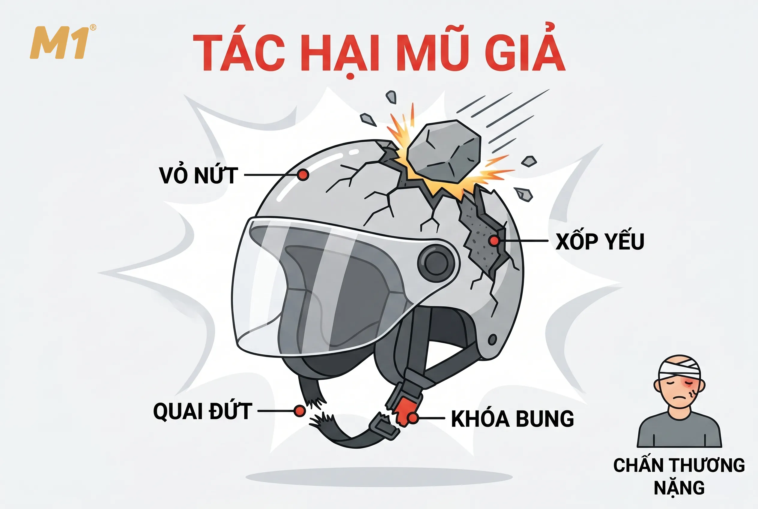 Tác hại khi sử dụng mũ bảo hiểm siêu nhẹ giả