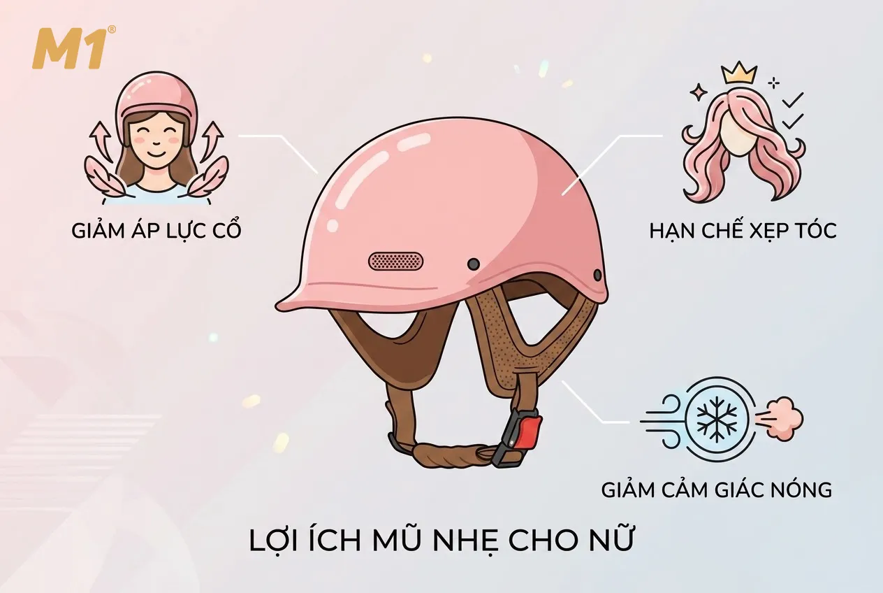 Vì sao nữ tóc dài nên ưu tiên mũ bảo hiểm trọng lượng nhẹ