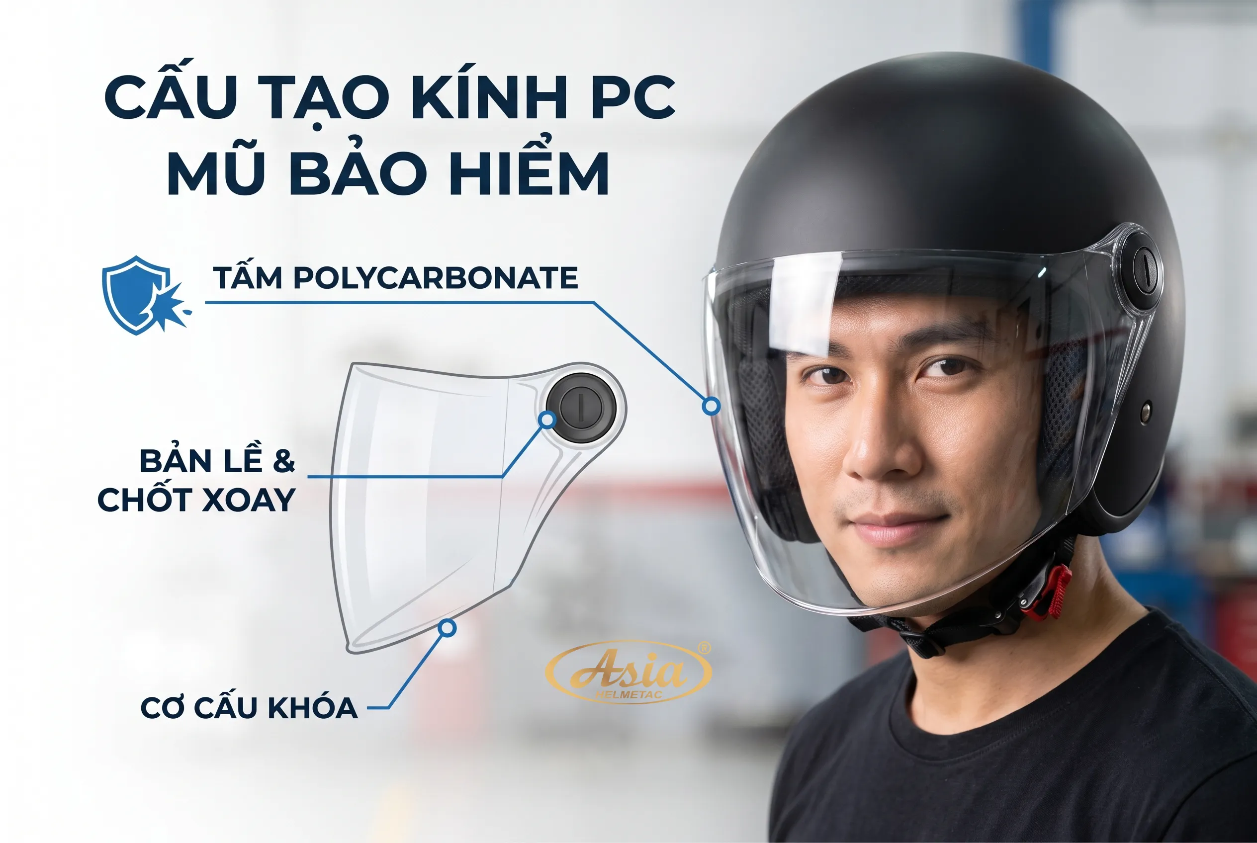 Cấu tạo của kính PC trên mũ bảo hiểm