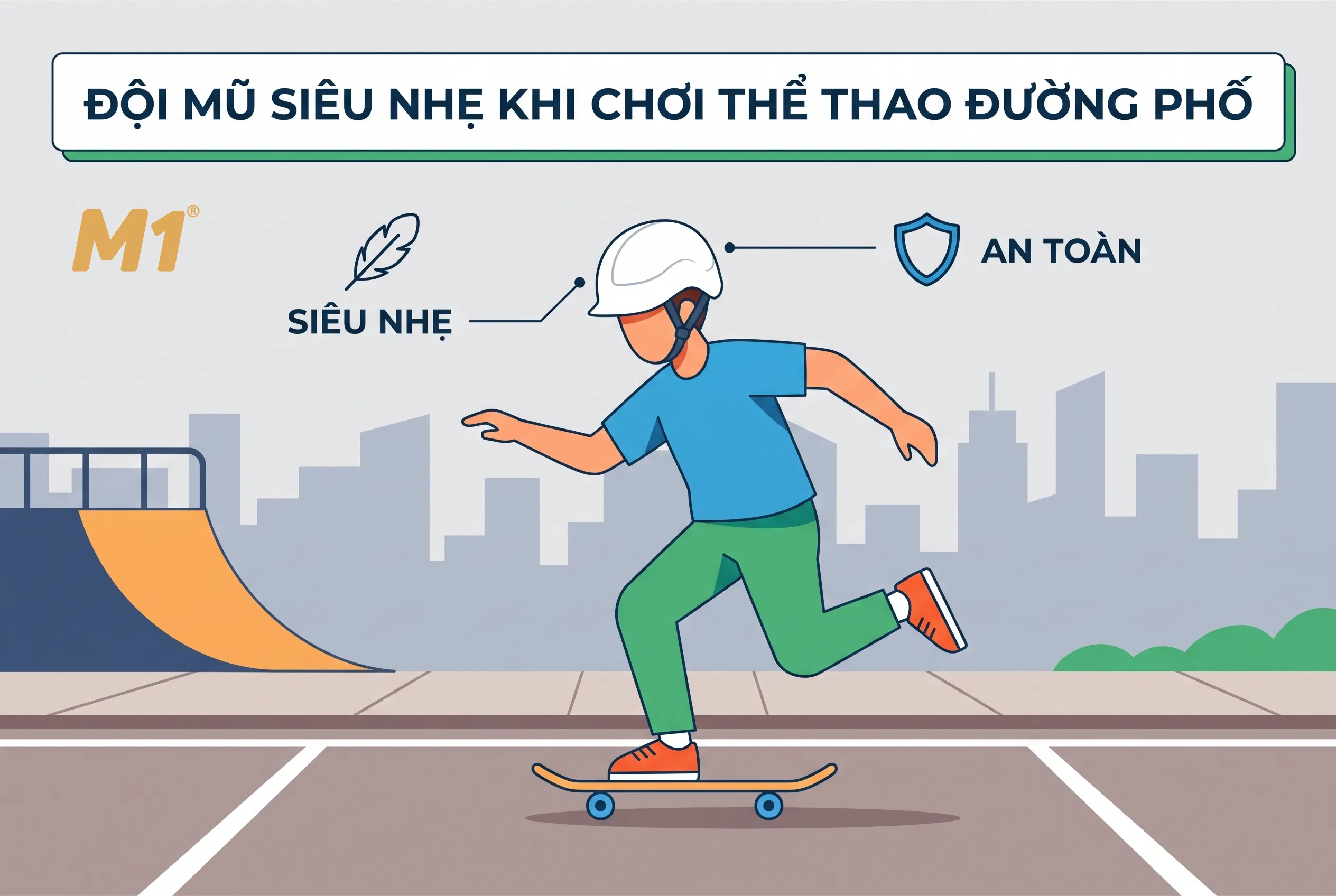 Đội mũ bảo hiểm siêu nhẹ khi chơi thể thao đường phố