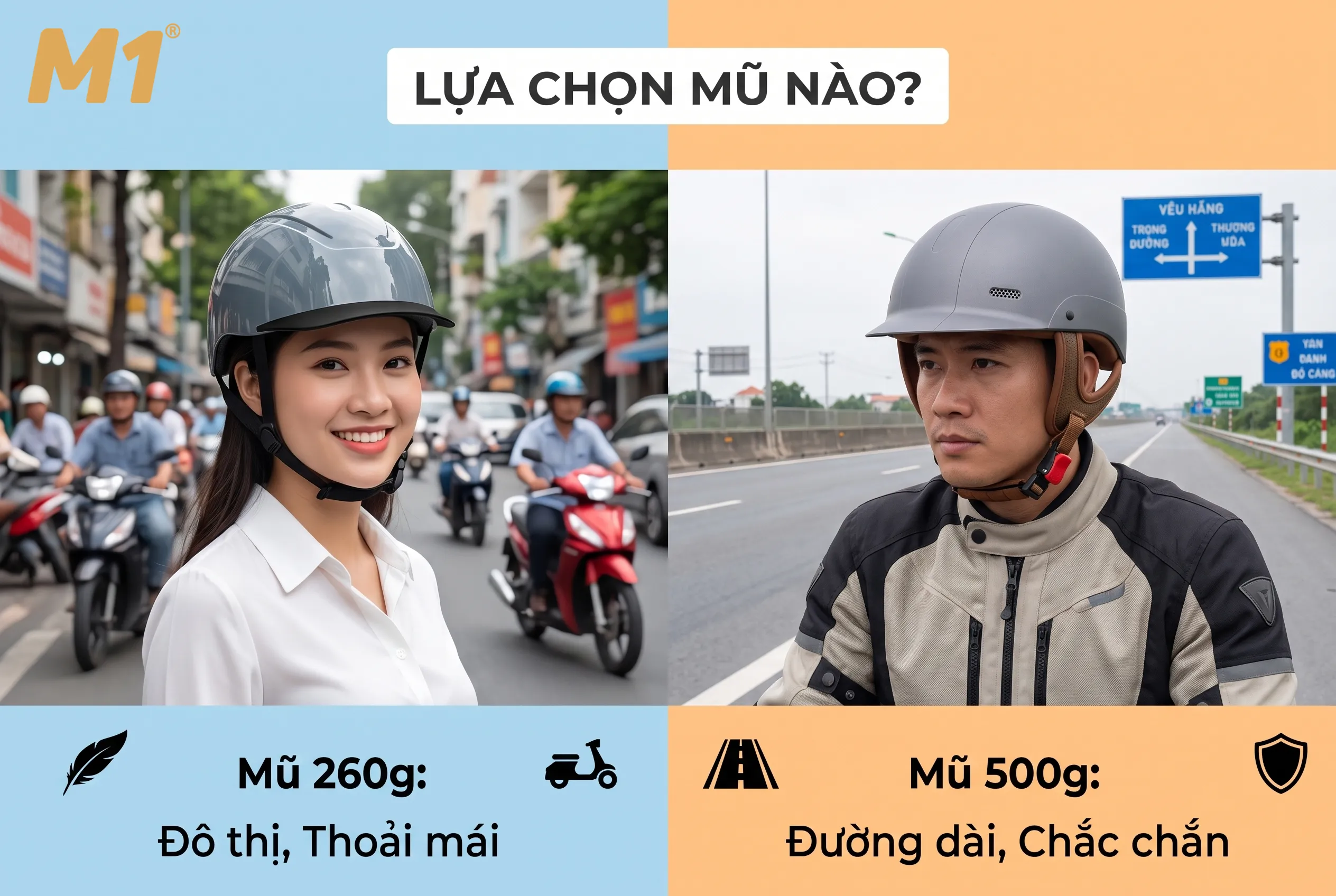 Khi nào nên chọn mũ bảo hiểm 260g và khi nào nên chọn mũ 500g