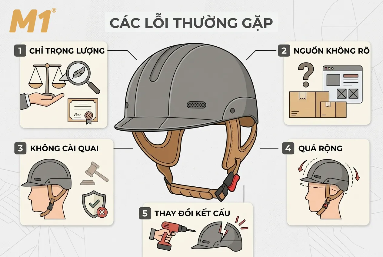 Những lỗi thường gặp khi sử dụng mũ bảo hiểm siêu nhẹ