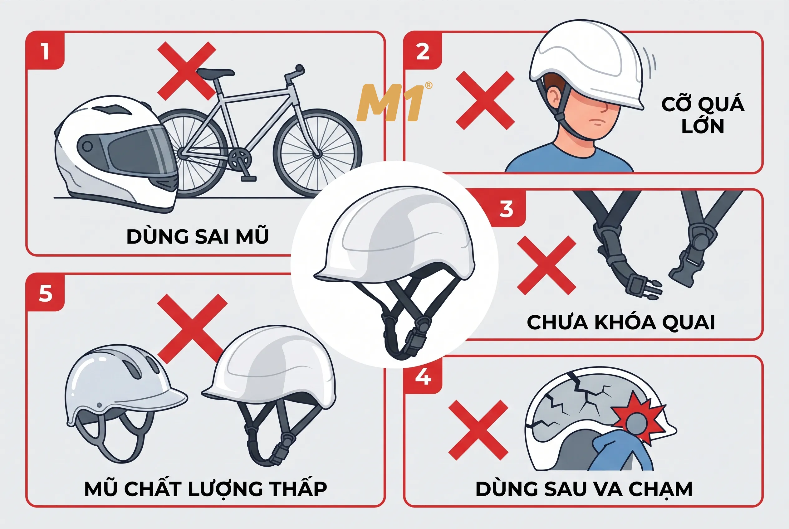 Những sai lầm cần tránh khi sử dụng mũ bảo hiểm