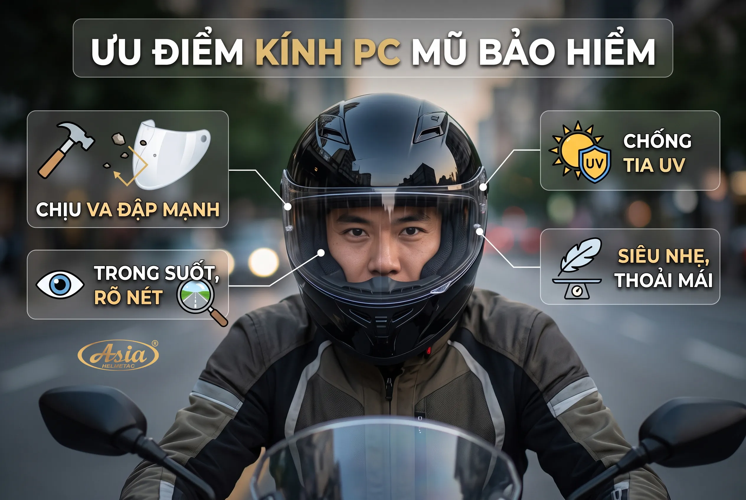 Những ưu điểm nổi bật của kính PC trên mũ bảo hiểm