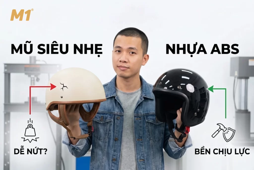 So sánh độ bền của mũ bảo hiểm siêu nhẹ và mũ nhựa ABS